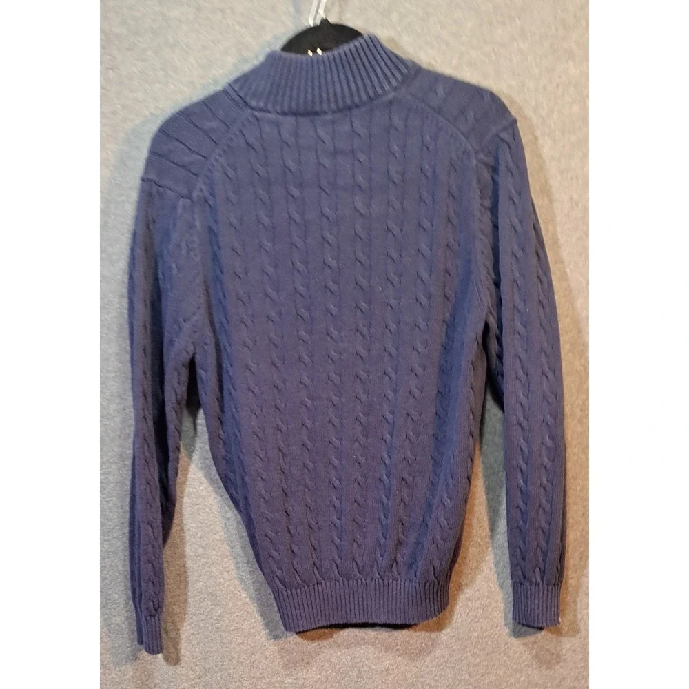 IZOD‎ Mens Navy Blue Cable Knit 1/4 Zip Sweater Size Medium Cotton